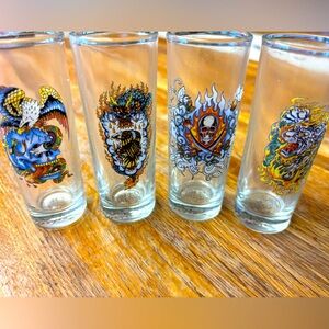 Brand new in box set of 4 Ed Hardy Shot Glasses